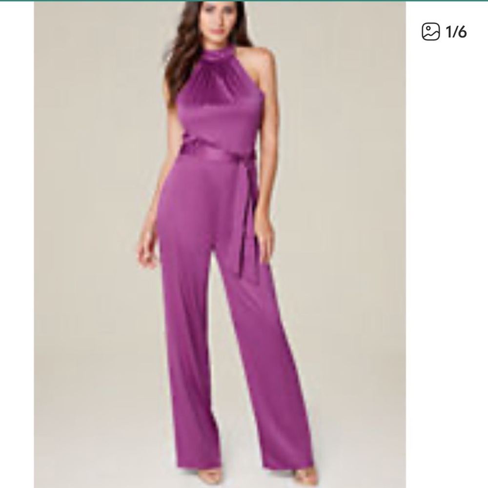 Bebe Magenta Halter Jumpsuit